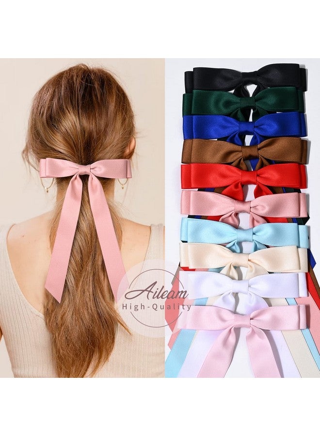Aileam 10Pcs Silky Satin Hair Bows Hair Clip Ribbon Accessories Ponytail Holder Slides Metal Clips French Barrette Hair Bow For Women Girls Toddlers Teens Kids - Image 2