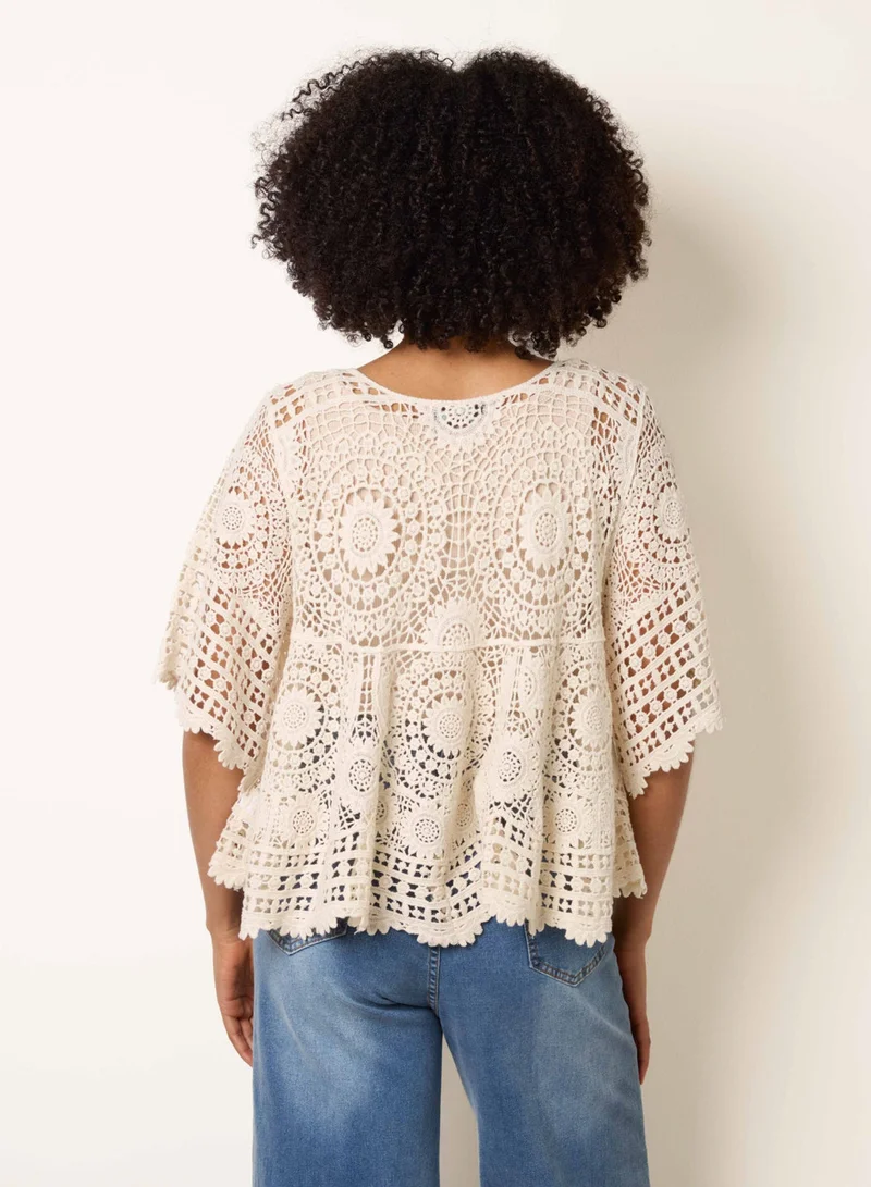 Blue Vanilla Crochet Lace Kimono Lace Top