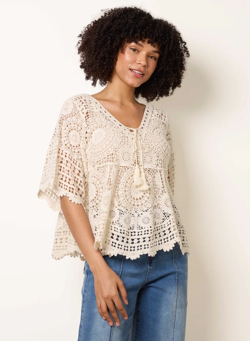 Blue Vanilla Crochet Lace Kimono Lace Top