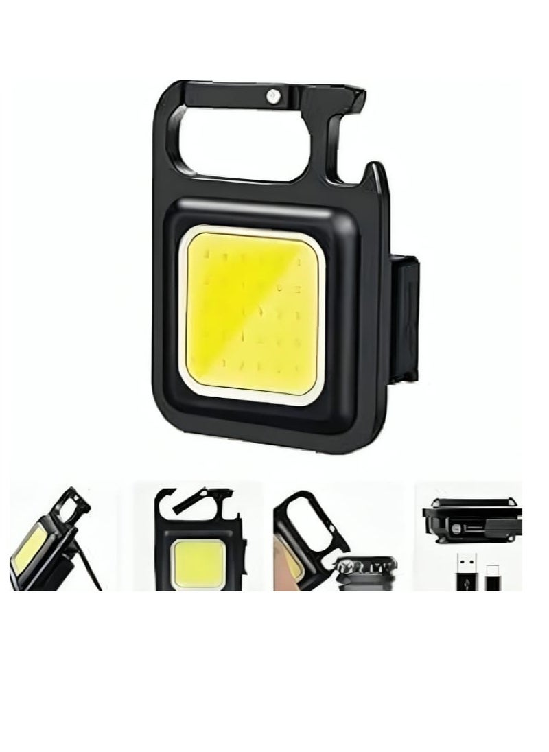 Davin Mini Flashlight 800Lumens Rechargeable Keychain Flashlights 3 Light Modes Portable Pocket Light with Folding Bracket Bottle Opener and Magnet Base for Camping Fishing Walking  - Image 1