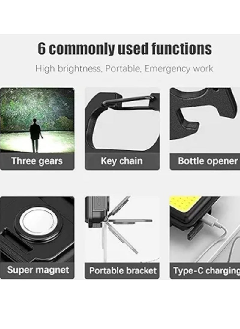 Davin Mini Flashlight 800Lumens Rechargeable Keychain Flashlights 3 Light Modes Portable Pocket Light with Folding Bracket Bottle Opener and Magnet Base for Camping Fishing Walking  - Image 4