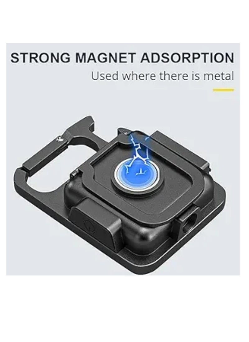 Mini Flashlight 800Lumens Rechargeable Keychain Flashlights 3 Light Modes Portable Pocket Light with Folding Bracket Bottle Opener and Magnet Base for Camping Fishing Walking