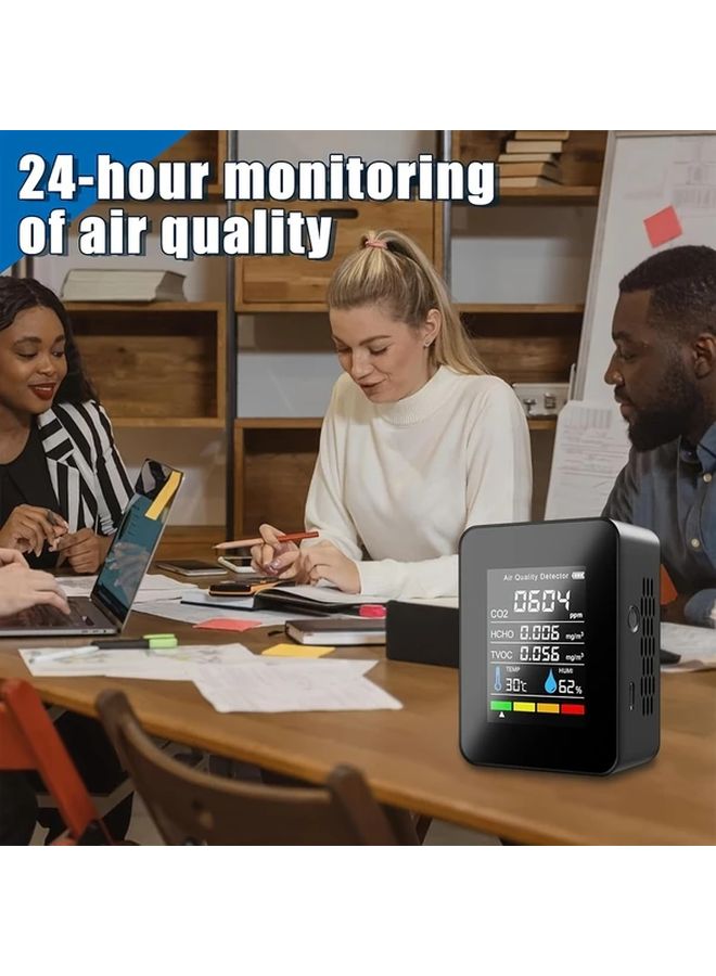 Black 5 In 1 Air Quality Monitor PM2 5 PM10 HCHO TVOC CO2 Detector USB Rechargeable - Image 3