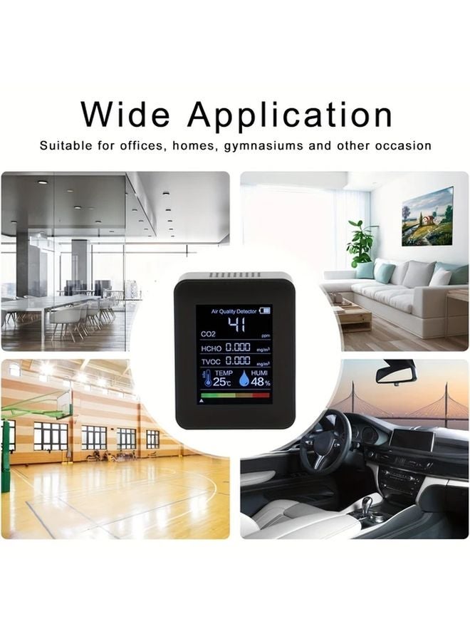 Black 5 In 1 Air Quality Monitor PM2 5 PM10 HCHO TVOC CO2 Detector USB Rechargeable - Image 5