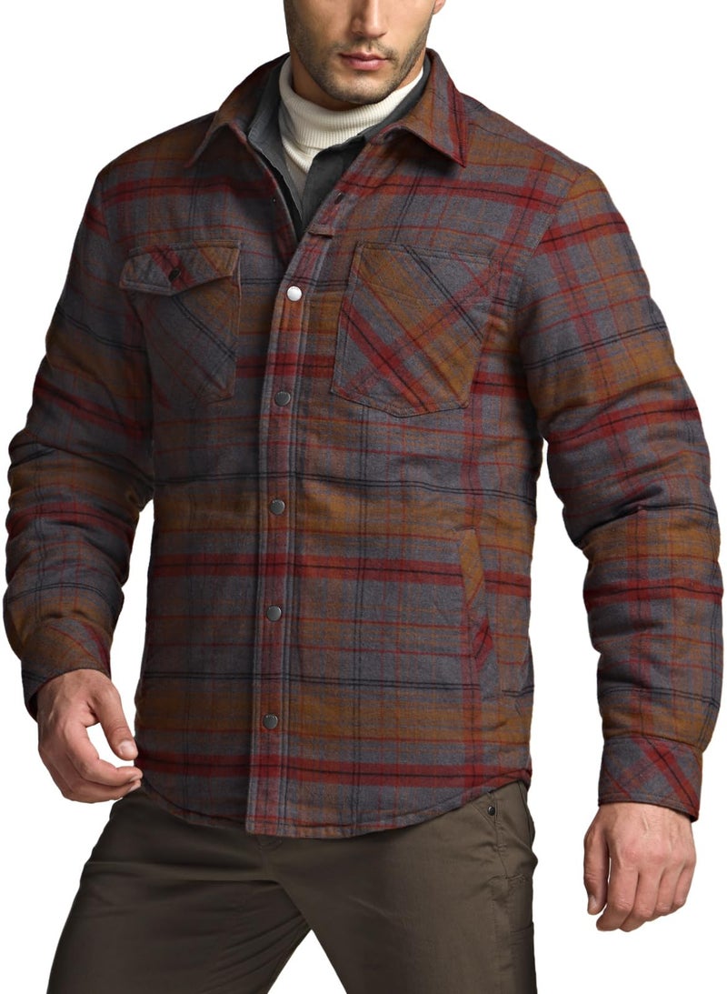 CQR Men's Flannel Shirt Jacket Long Sleeve, Winter Warm Outdoor Casual Plaid Jacket Coat with Pockets, Sherpa Stealth Harvest, Medium - Image 2