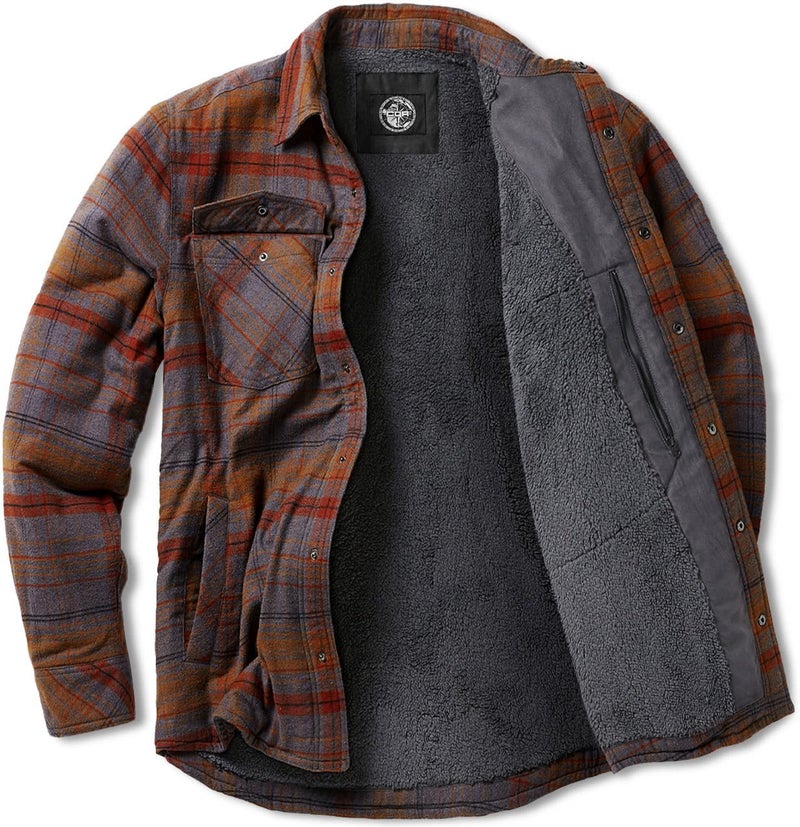 CQR Men's Flannel Shirt Jacket Long Sleeve, Winter Warm Outdoor Casual Plaid Jacket Coat with Pockets, Sherpa Stealth Harvest, Medium - Image 1