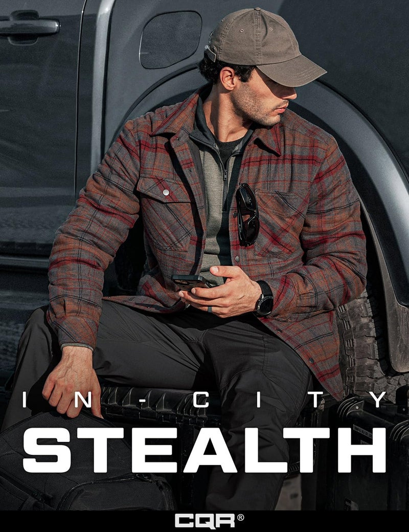 CQR Men's Flannel Shirt Jacket Long Sleeve, Winter Warm Outdoor Casual Plaid Jacket Coat with Pockets, Sherpa Stealth Harvest, Medium - Image 5