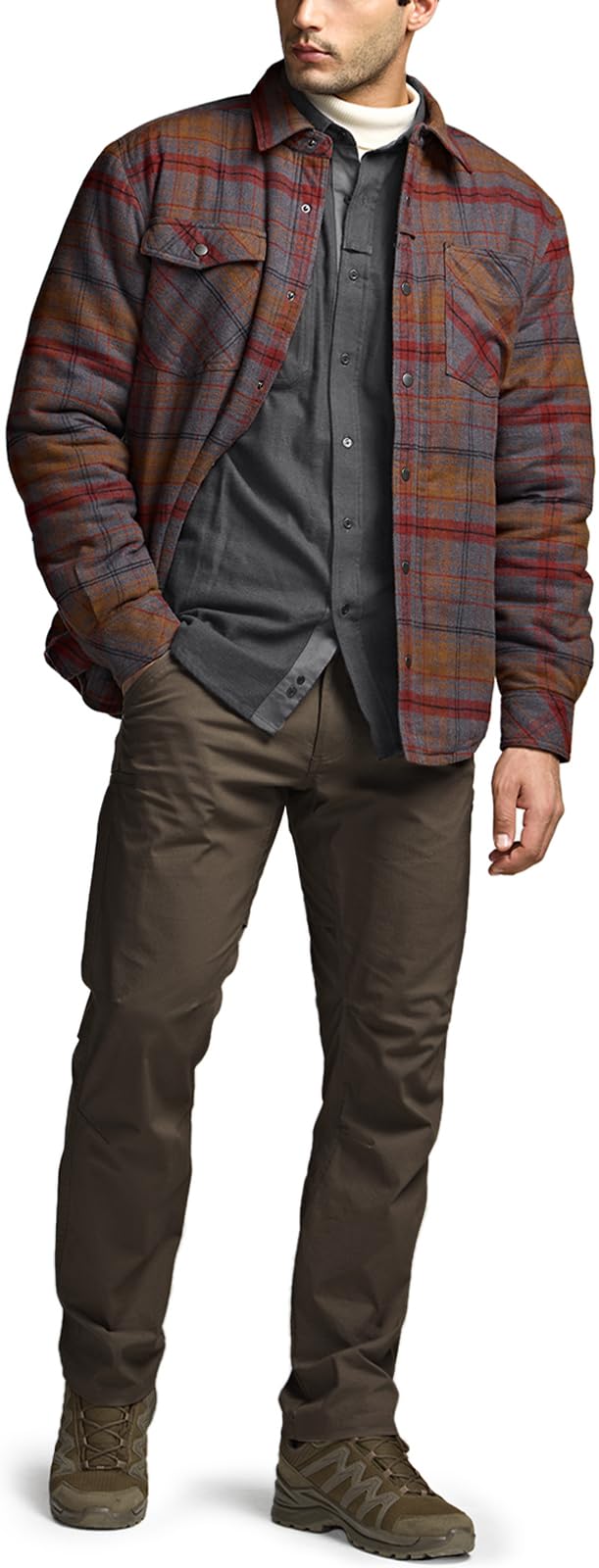CQR Men's Flannel Shirt Jacket Long Sleeve, Winter Warm Outdoor Casual Plaid Jacket Coat with Pockets, Sherpa Stealth Harvest, Medium - Image 4