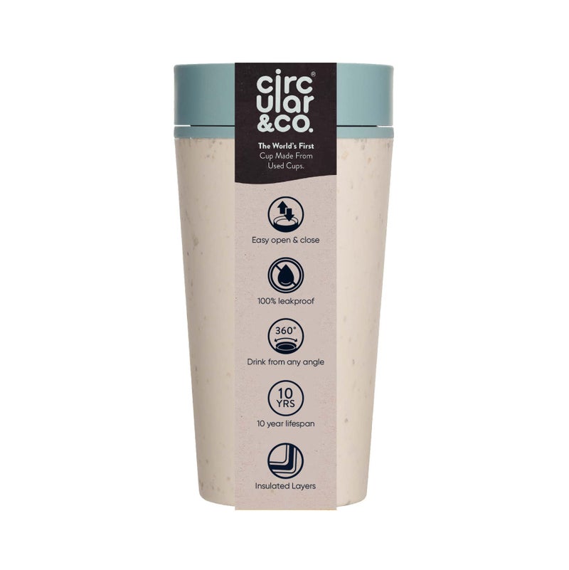 Circular and Co Reusable Coffee Cup 12oz/340ml - The World's First Travel Mug Made from Recycled Coffee Cups, 100% Leak-Proof, Sustainable & Insulated (Cream & Faraway Blue) - Image 5