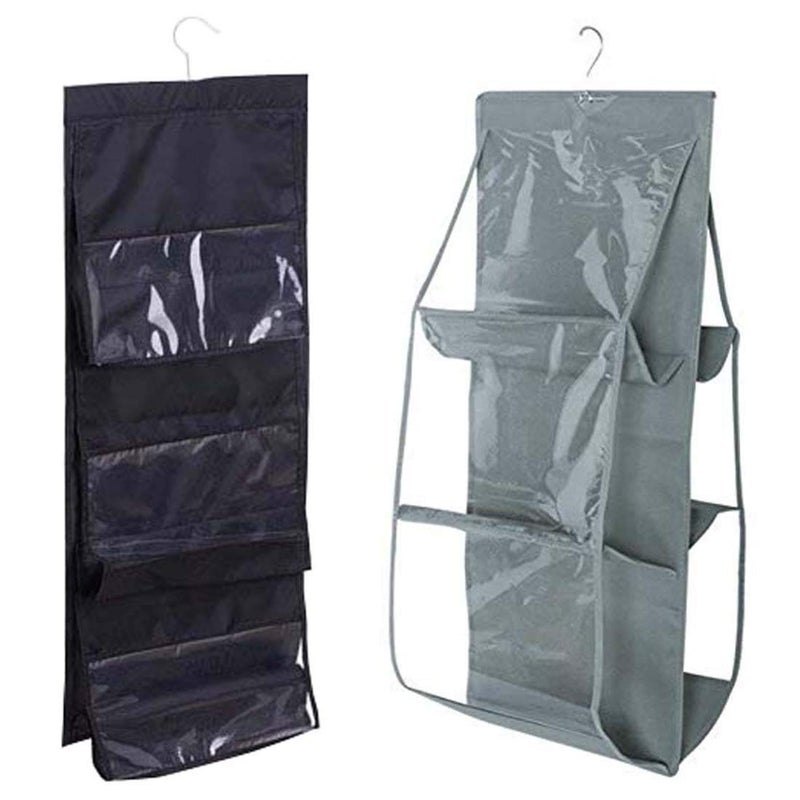 UNICRAFTS Purse Handbag Organizer 6 Pocket Foldable Large Clear AntiDust with Hook Purse Hanger Storage Holder for Wardrobe Closet Organizer Combo Pack of 2 Pc Black Grey 11 - Image 5