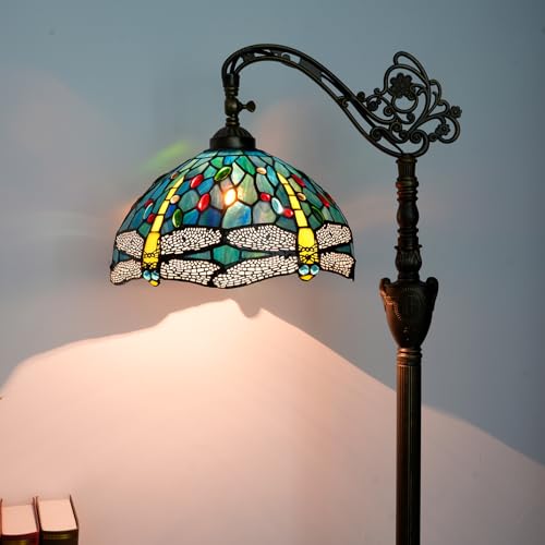 Blivuself Tiffany Floor Lamp Vintage Standing Lamp Green Blue Dragonfly Stained Glass Floor Light Rustic Corner Gooseneck Floor Lamp with Adjustable Angle for Home Decor Living Room Bedroom 12X12X63 Inches - Image 2