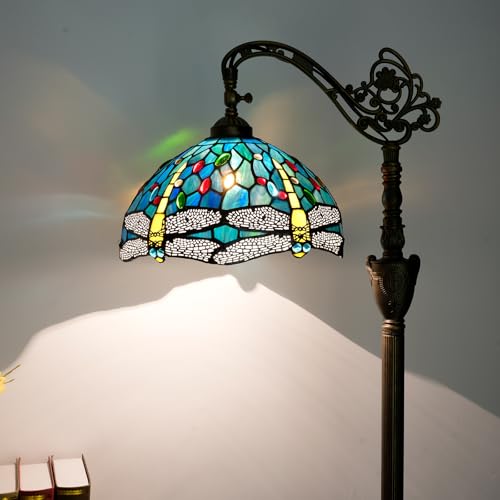 Blivuself Tiffany Floor Lamp Vintage Standing Lamp Green Blue Dragonfly Stained Glass Floor Light Rustic Corner Gooseneck Floor Lamp with Adjustable Angle for Home Decor Living Room Bedroom 12X12X63 Inches - Image 1