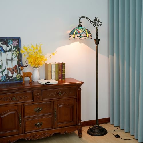 Blivuself Tiffany Floor Lamp Vintage Standing Lamp Green Blue Dragonfly Stained Glass Floor Light Rustic Corner Gooseneck Floor Lamp with Adjustable Angle for Home Decor Living Room Bedroom 12X12X63 Inches - Image 3