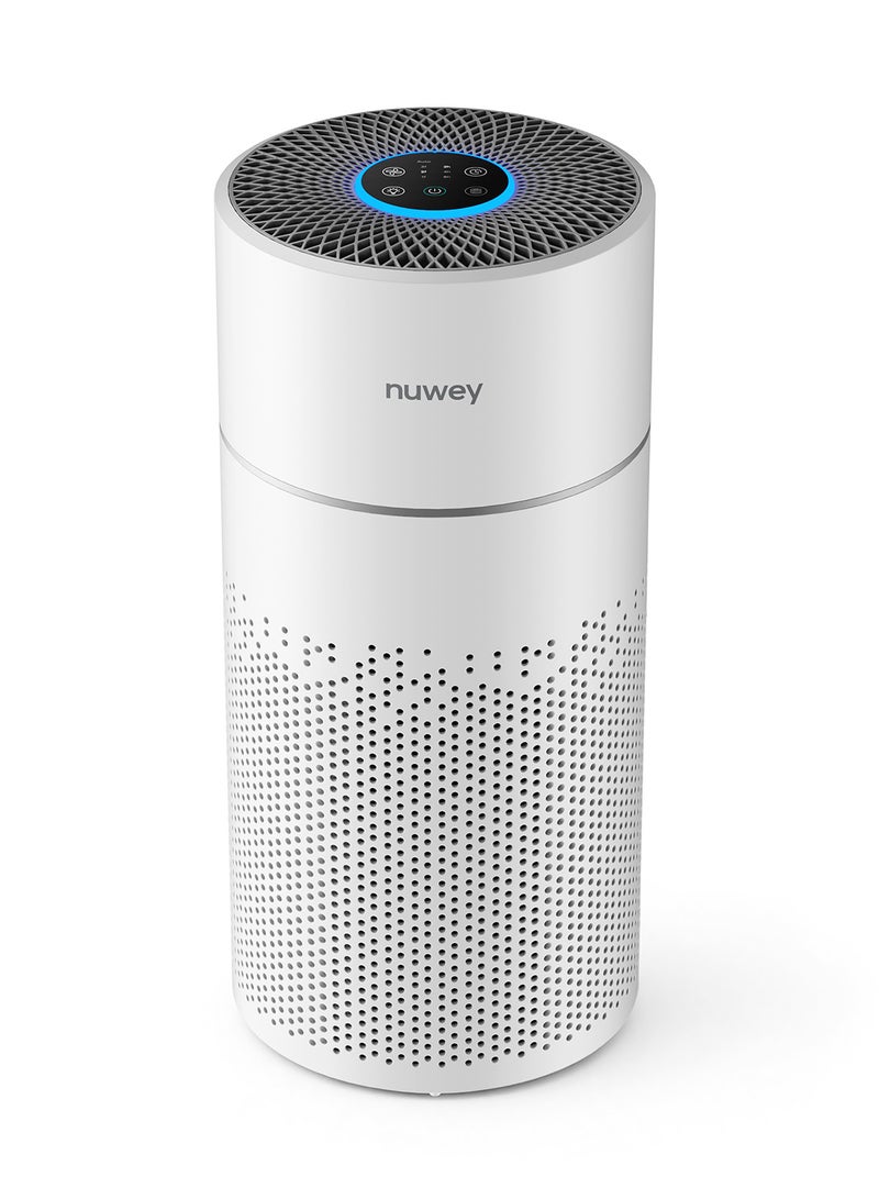 Nuwey Air Purifier – 4-Stage Filtration (Pre-Filter, Anti-Microbial, H13 True HEPA, Activated Carbon), AirDetect Technology, Smart Air Quality Indicator, Low-Noise 25dB Operation, Fan & Time Control, Filter Health Monitor, AP330, White, 2-Year Warranty AP330ME white - Image 1