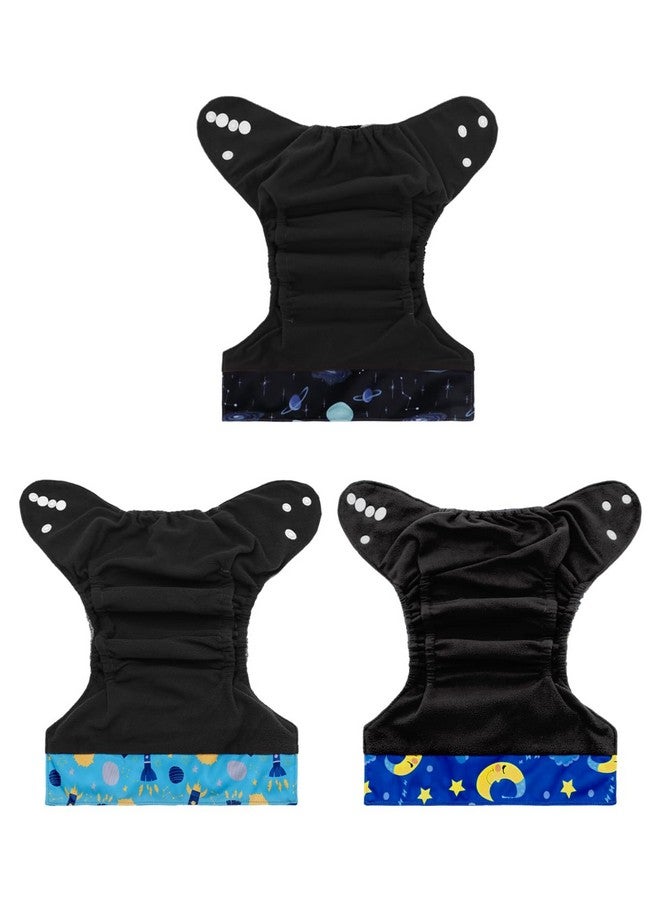 babygoal Reusable Charcoal Cloth Diapers with Double Gussets, 3 Pack Washable Baby Pocket Diapers with 3pcs Charcoal Inserts and Wet Dry Bag(Space,Moon,Star,Rocket) - Image 2