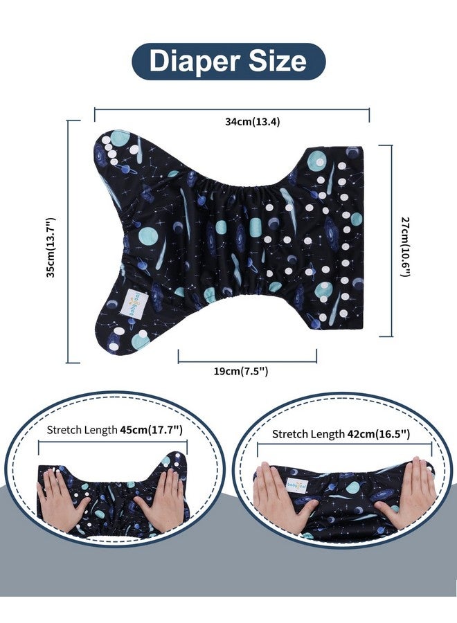 babygoal Reusable Charcoal Cloth Diapers with Double Gussets, 3 Pack Washable Baby Pocket Diapers with 3pcs Charcoal Inserts and Wet Dry Bag(Space,Moon,Star,Rocket) - Image 4