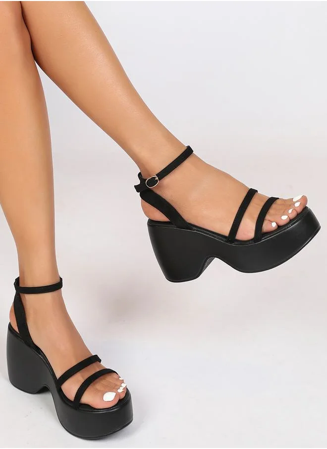 Sneak-a-Peek Solid Ankle Strap Wedge Heel Sandals