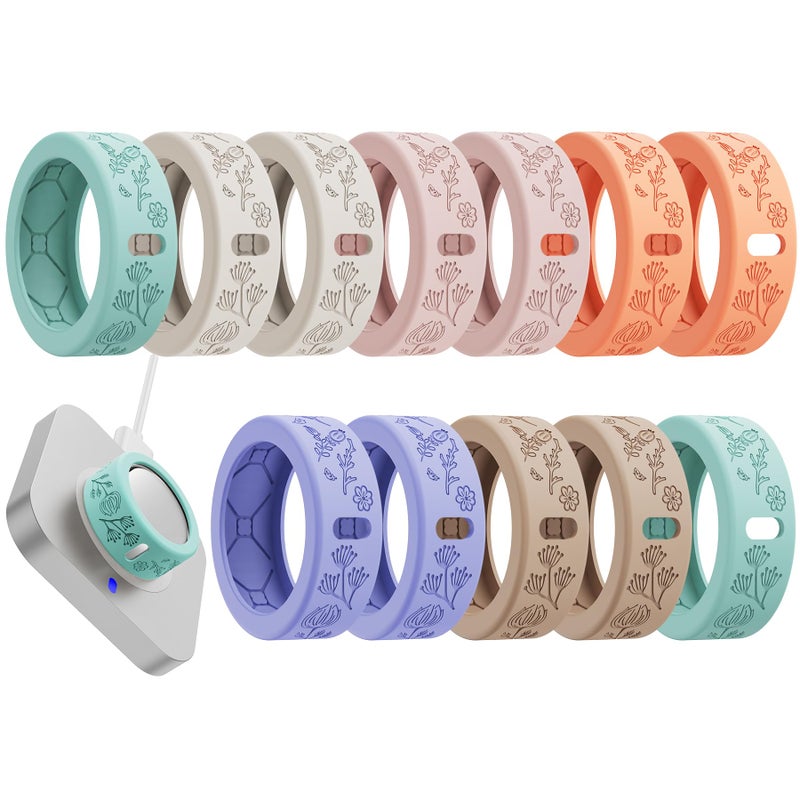YWXTW Floral Cover for Oura Ring 4/3/ 4 Ceramic/Samsung/Ultrahuman, Support Charging Silicone Ring Protector for Women/Girls/Men, Dressy Accessories, 12 Pack (Dopamine, S) - Image 1