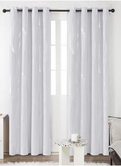 Bukela Blackout Curtains - Silver Wave Print, Thermal Insulated, Noise Reducing, Privacy Drapes for Bedroom & Living Room (52W x 45L Inch, Light Silver Grey, 2 Panels)  - Image 1