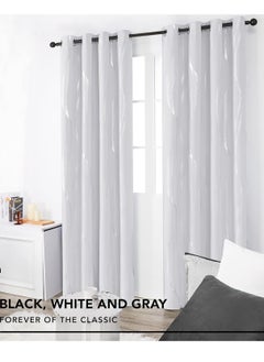 Bukela Blackout Curtains - Silver Wave Print, Thermal Insulated, Noise Reducing, Privacy Drapes for Bedroom & Living Room (52W x 45L Inch, Light Silver Grey, 2 Panels)  - Image 2