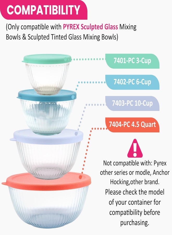 LUVCOSY أغطية سيليكون من LUVCOSY مناسبة لأوعية خلط زجاجية منحوتة من بايركس، أغطية بديلة متوافقة مع أوعية بايركس الزجاجية المنحوتة والملونة سعة 3 و6 و10 أكواب و4.5 كوارت، آمنة للغسل في غسالة الأطباق (الغطاء فقط) - Image 2