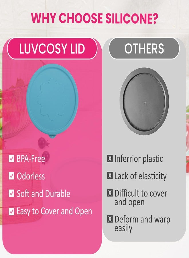 LUVCOSY أغطية سيليكون من LUVCOSY مناسبة لأوعية خلط زجاجية منحوتة من بايركس، أغطية بديلة متوافقة مع أوعية بايركس الزجاجية المنحوتة والملونة سعة 3 و6 و10 أكواب و4.5 كوارت، آمنة للغسل في غسالة الأطباق (الغطاء فقط) - Image 4