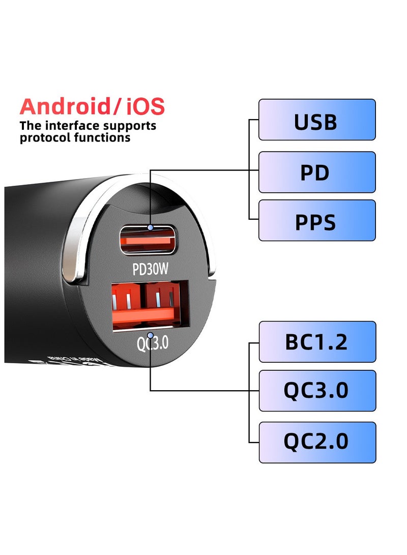 شاحن سيارة PD 30W + QC3.0 شحن سريع مزدوج USB محول شاحن سيارة نوع C متوافق مع iPhone 15 Pro Max iPad Pro هواتف Samsung Galaxy - Image 2
