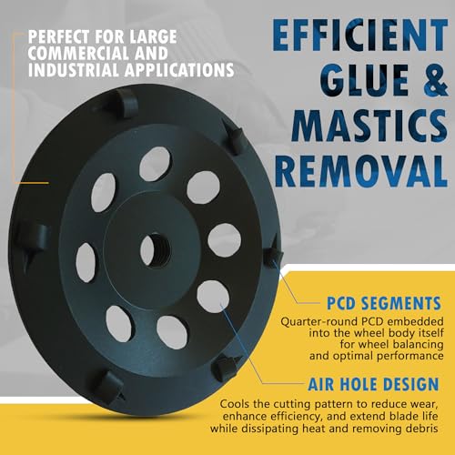 EDiamondTools 5" PCD Grinding Wheel for Epoxy, Glue, Mastic and Paint, 6 PCD Segments, 5/8"-11 Threaded Arbor - Image 3