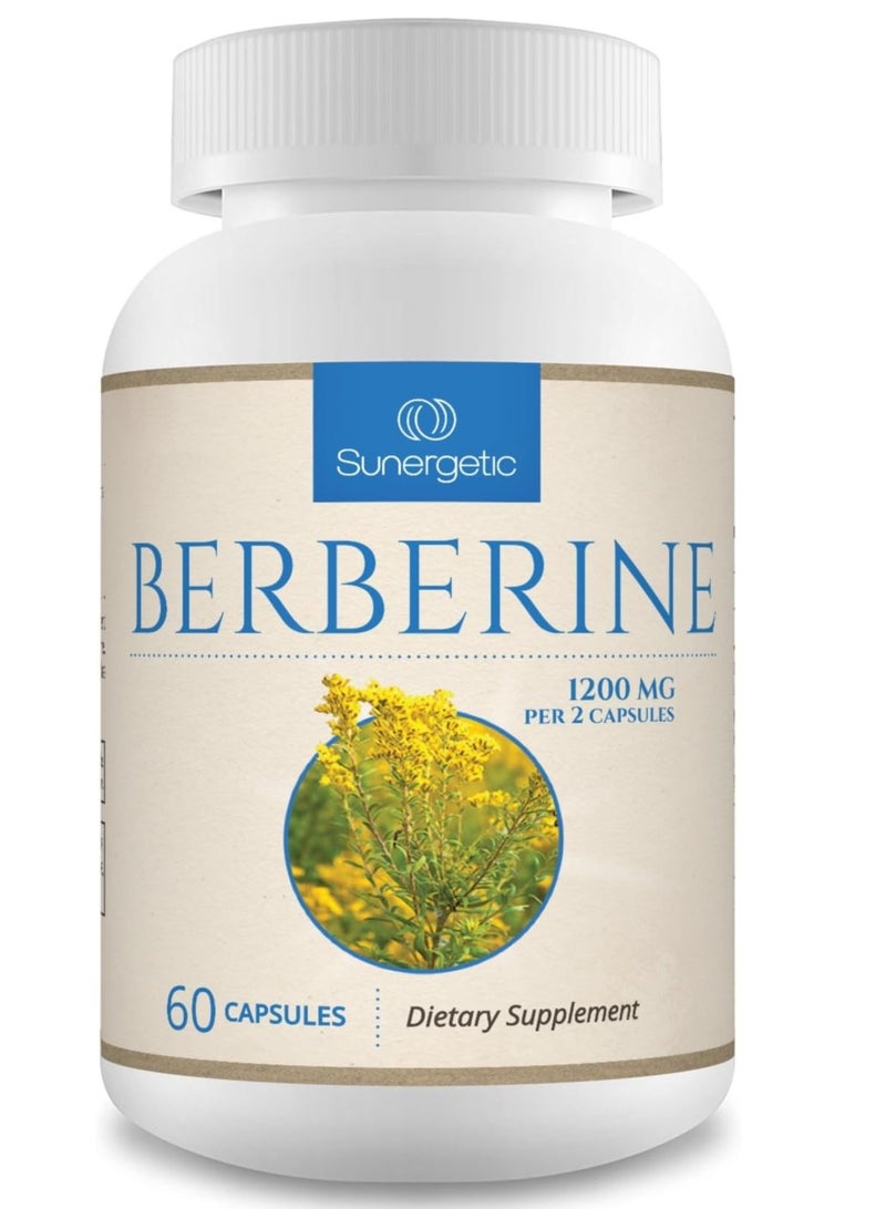Sunergetic Sunergetic Premium Berberine Supplement - 1200mg of Berberine Per Serving - Berberine HCL Supplement Non-GMO - Immune Support- 60 Berberine Capsules  - Image 1