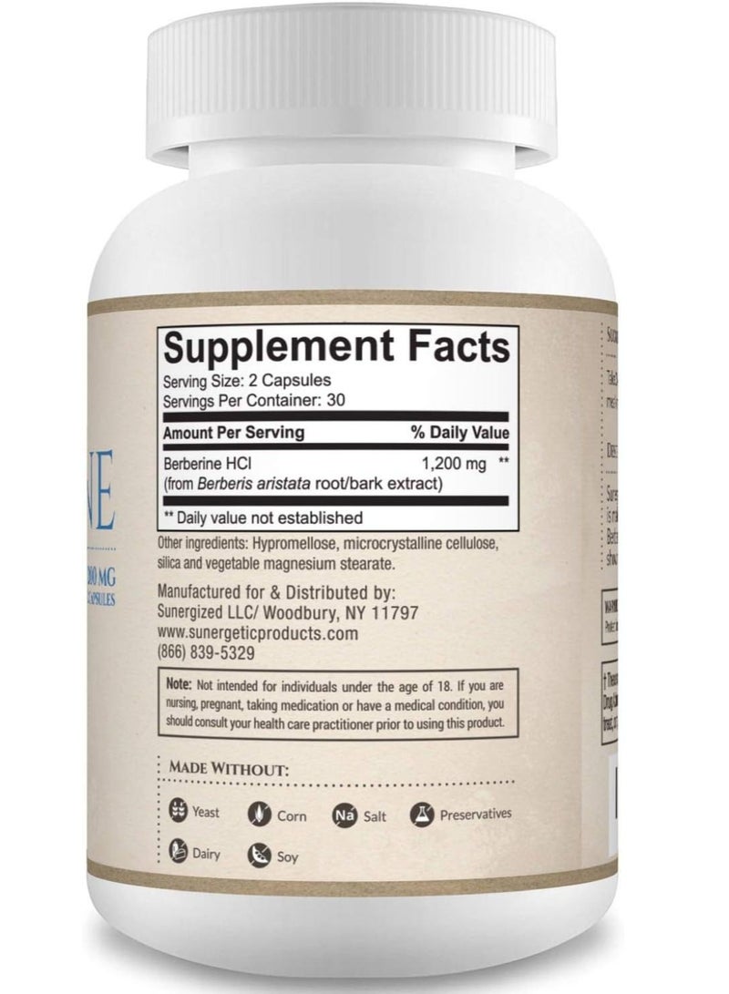Sunergetic Sunergetic Premium Berberine Supplement - 1200mg of Berberine Per Serving - Berberine HCL Supplement Non-GMO - Immune Support- 60 Berberine Capsules  - Image 2