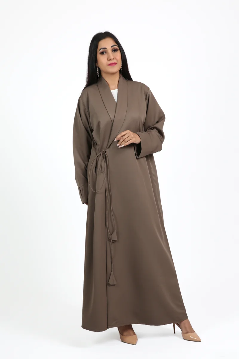 Nikias Brown Barbie Overlap Abaya with Front Buttons