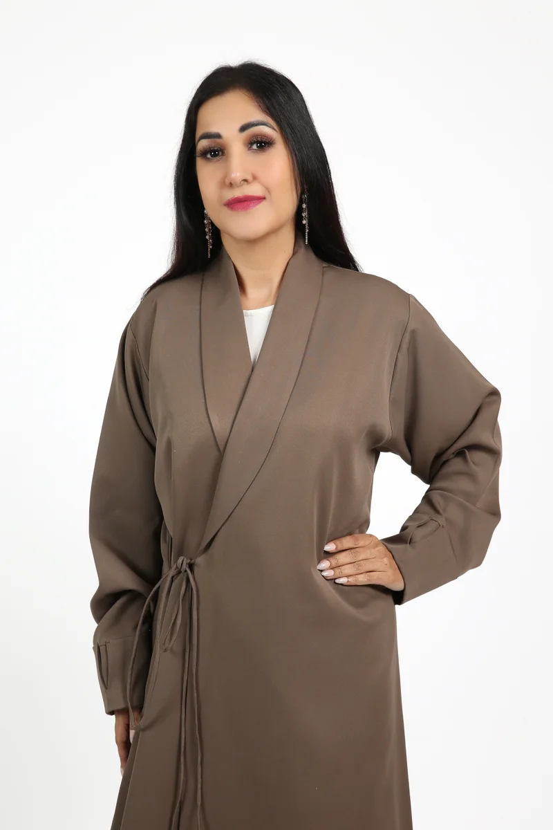 Nikias Brown Barbie Overlap Abaya with Front Buttons