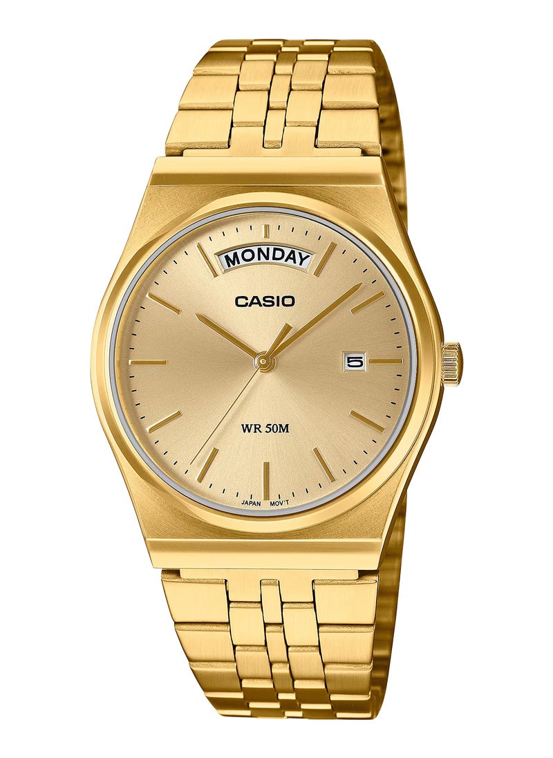 CASIO Quartz Analog Day-Date Stainless Steel Gold Dial Stainless Steel Watch MTP-B146G-9AV 