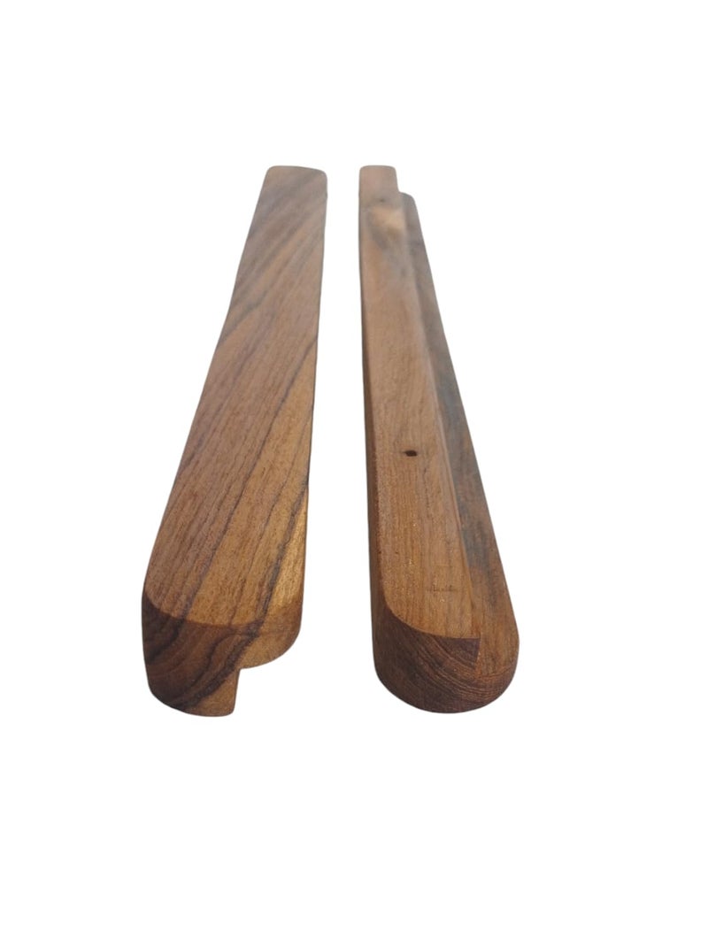 The Wood Studio استوديو الخشب _ عبوة من 2 قطعة مقابض خشبية لمطبخ الأبواب والأدراج مقابض خزائن باستخدام خشب الساج 10x1 - Image 4