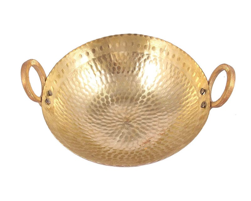 Benstar Brass Multi Purpose Hammered Kadhai Pital Kadai Karahi Frying Pan for Cooking Serving (3 Litre) - Image 3