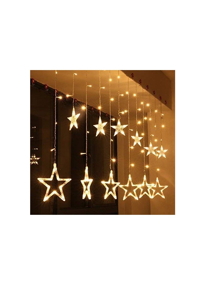 Desidiya 12 Stars 138 Led Curtain String Lights Window Curtain Lights with 8 Flashing Modes Decoration for Christmas Wedding Party Home Patio Lawn Warm White 138 Led Star Copper Pack of 1 - Image 1