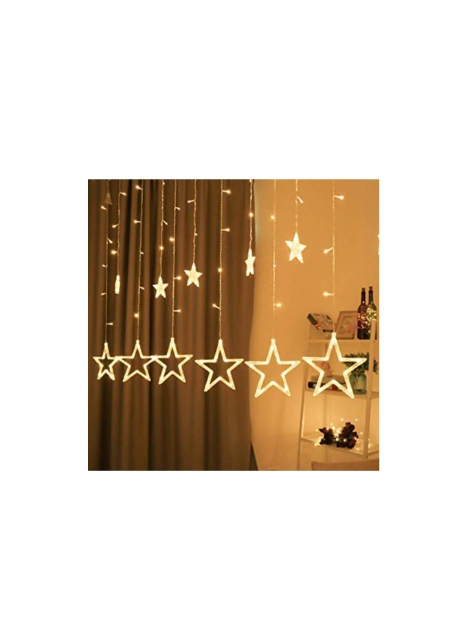 Desidiya 12 Stars 138 Led Curtain String Lights Window Curtain Lights with 8 Flashing Modes Decoration for Christmas Wedding Party Home Patio Lawn Warm White 138 Led Star Copper Pack of 1 - Image 2