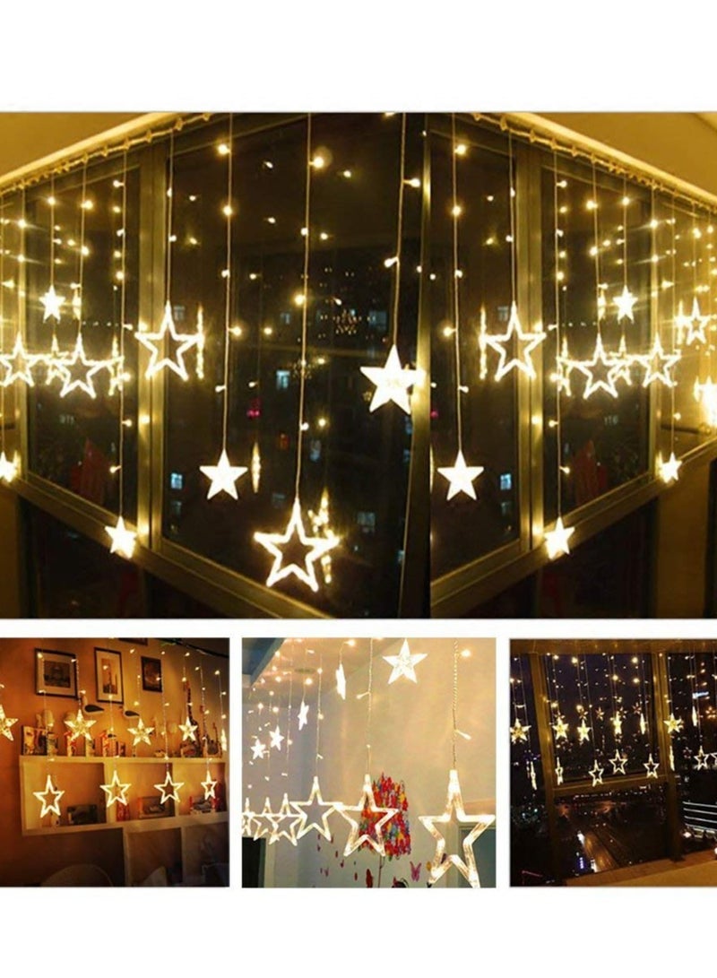 Desidiya 12 Stars 138 Led Curtain String Lights Window Curtain Lights with 8 Flashing Modes Decoration for Christmas Wedding Party Home Patio Lawn Warm White 138 Led Star Copper Pack of 1 - Image 3