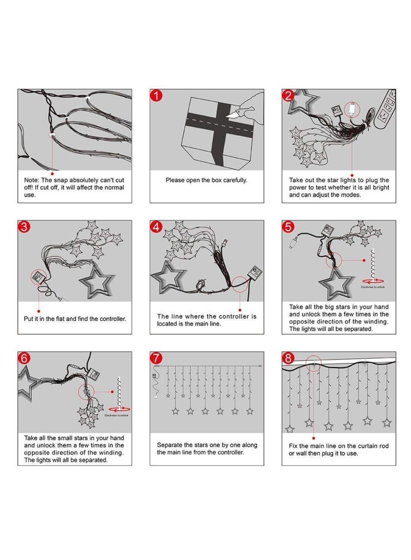 Desidiya 12 Stars 138 Led Curtain String Lights Window Curtain Lights with 8 Flashing Modes Decoration for Christmas Wedding Party Home Patio Lawn Warm White 138 Led Star Copper Pack of 1 - Image 4