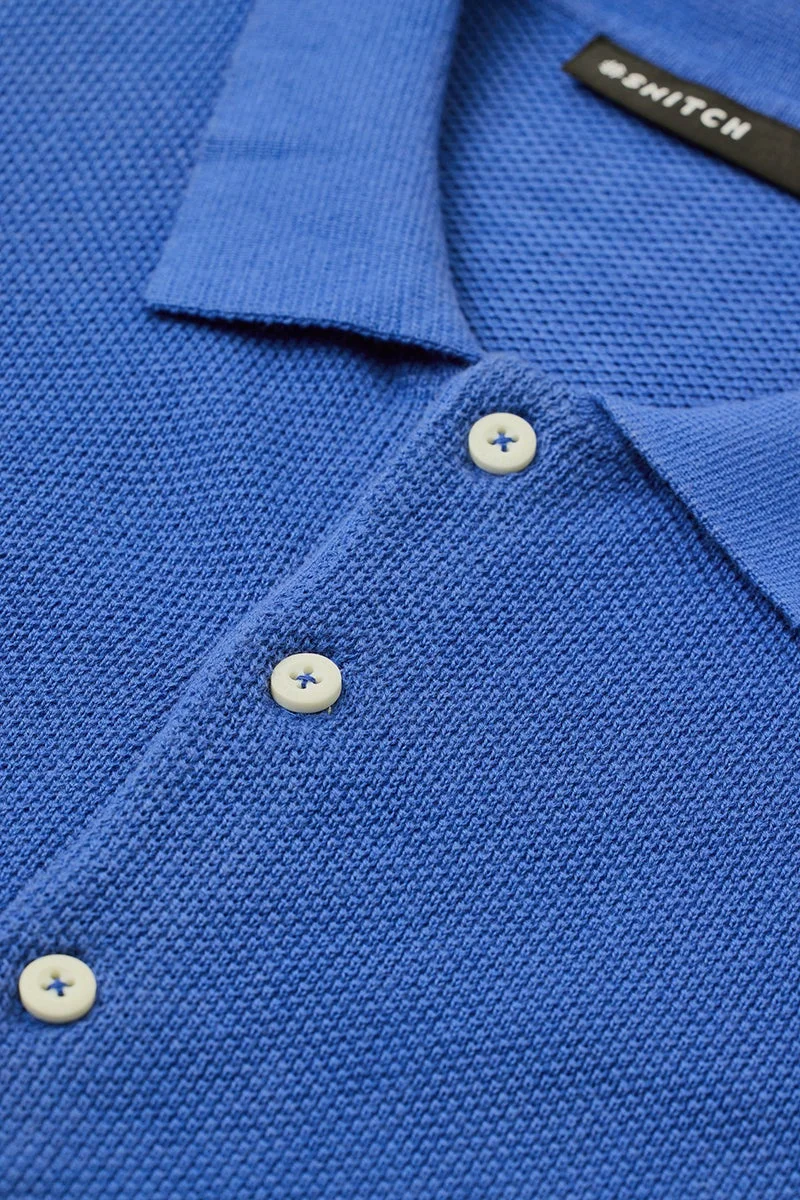 SNITCH Blue Slim Fit Flat Knit Shirt