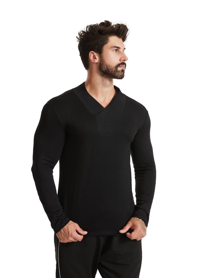 Loquat Men Quick Dry Breathable Sports Long Sleeve T-Shirt Black  - Image 1