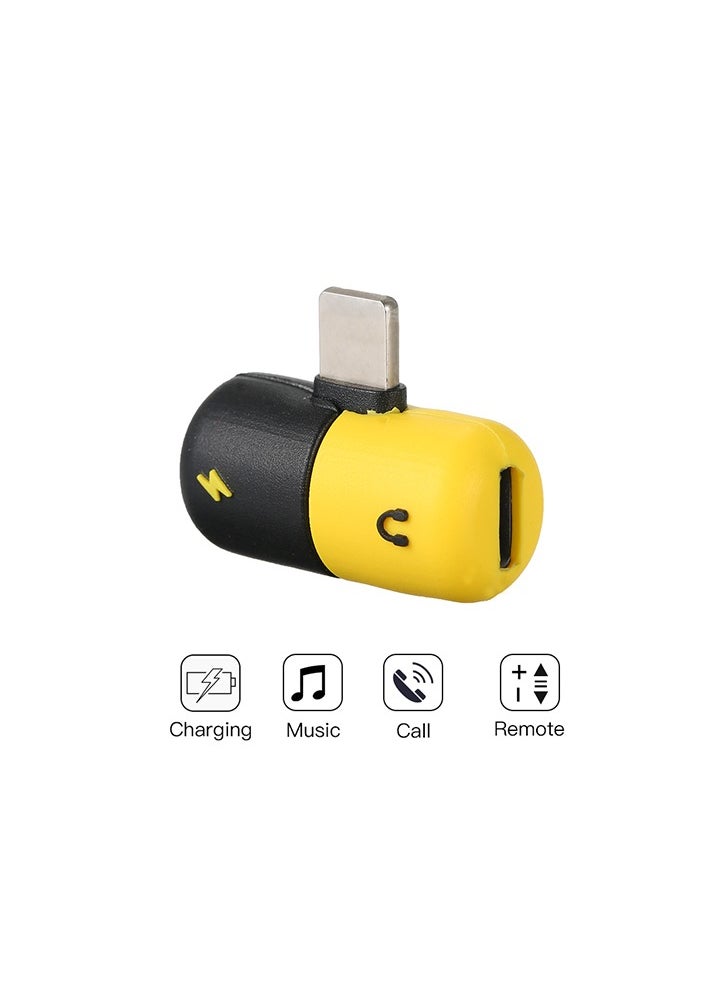 Generic - 2-In-1 Mini Dual Lightning Splitter Adapter Black/Yellow - Image 1