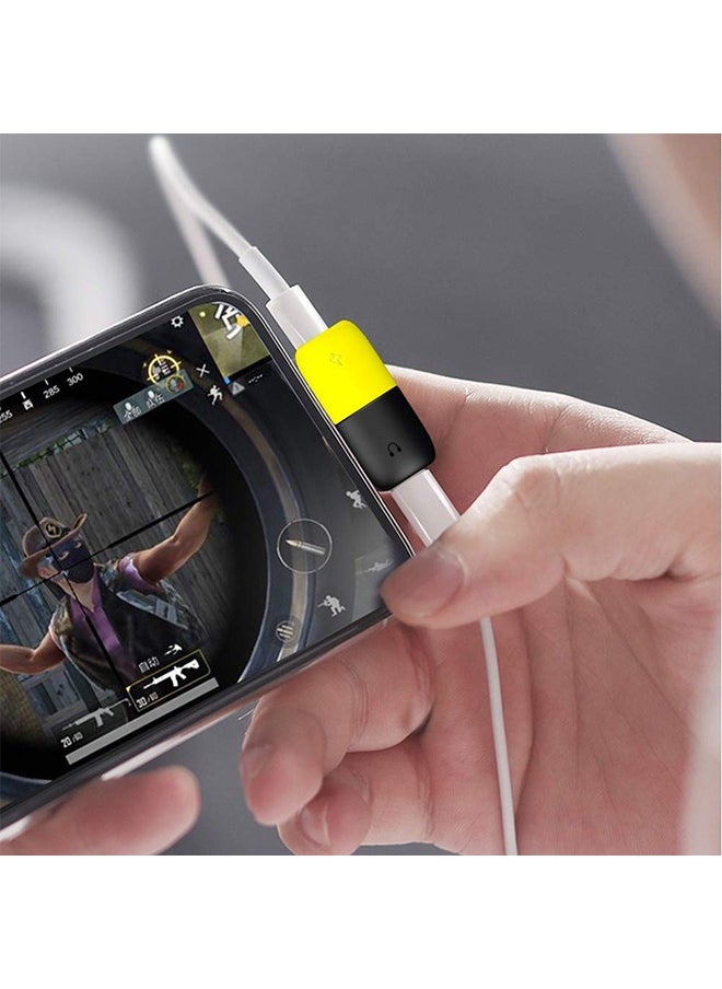 Generic - 2-In-1 Mini Dual Lightning Splitter Adapter Black/Yellow - Image 1