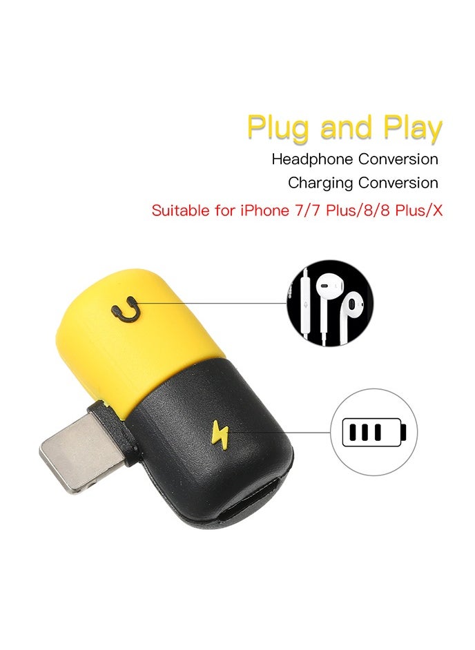 Generic - 2-In-1 Mini Dual Lightning Splitter Adapter Black/Yellow - Image 1