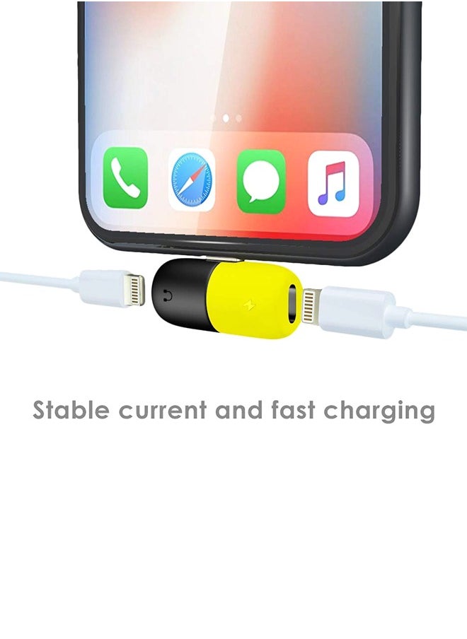Generic - 2-In-1 Mini Dual Lightning Splitter Adapter Black/Yellow - Image 1