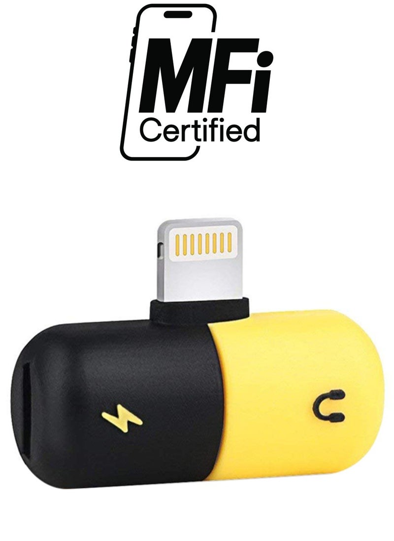 Generic - 2-In-1 Mini Dual Lightning Splitter Adapter Black/Yellow - Image 1