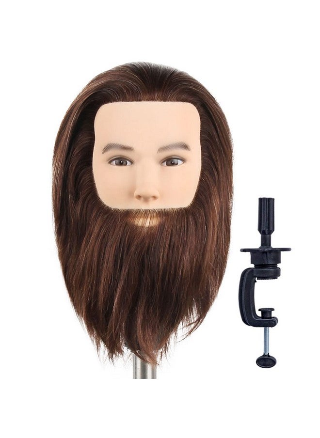 Newshair Male Mannequin Head With Beard 100% Human Hair Haircut Training Head With Thick Hair Hairdresser Manikin Head Doll Head For Styling And Practice Handsome Face Adult Head Size (810Inch 3B)  - Image 1