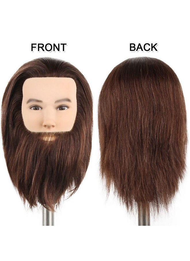 Newshair Male Mannequin Head With Beard 100% Human Hair Haircut Training Head With Thick Hair Hairdresser Manikin Head Doll Head For Styling And Practice Handsome Face Adult Head Size (810Inch 3B)  - Image 5
