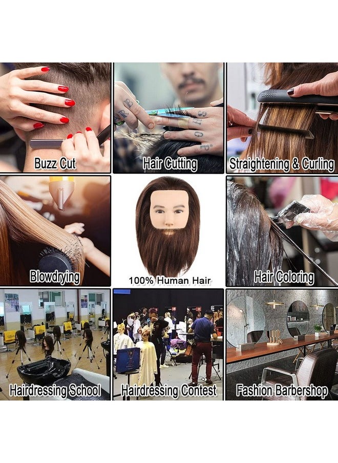 Newshair Male Mannequin Head With Beard 100% Human Hair Haircut Training Head With Thick Hair Hairdresser Manikin Head Doll Head For Styling And Practice Handsome Face Adult Head Size (810Inch 3B)  - Image 3