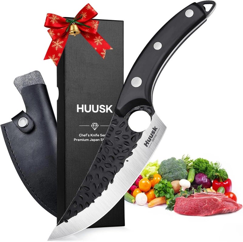 Huusk Viking Knife - Caveman Ultimo Boning Knife with Sheath, Hand Forged Full Tang for Kitchen or Camping Gift for Dad - Image 1